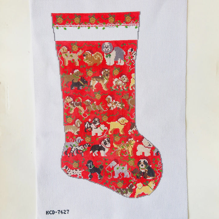 Red Dog Stocking August Trunk Show-Needlepoint Canvas-KCN Designers-The Pepper Pot Barrington, IL