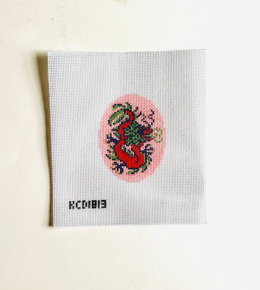 Red Dragon Oval Ornament August Trunk Show-Needlepoint Canvas-KCN Designers-The Pepper Pot Barrington, IL