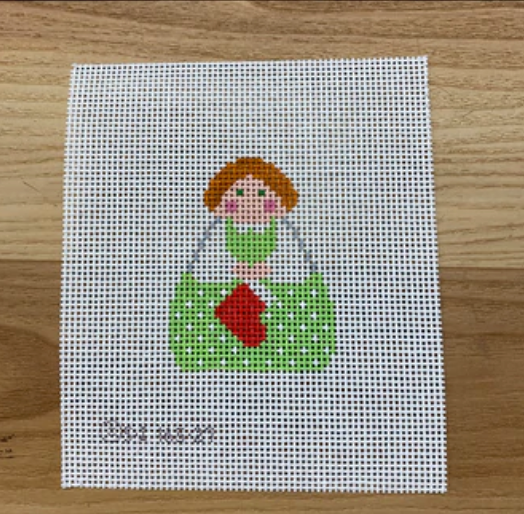 Red Stocking Angel August Trunk Show-Needlepoint Canvas-KCN Designers-The Pepper Pot Barrington, IL