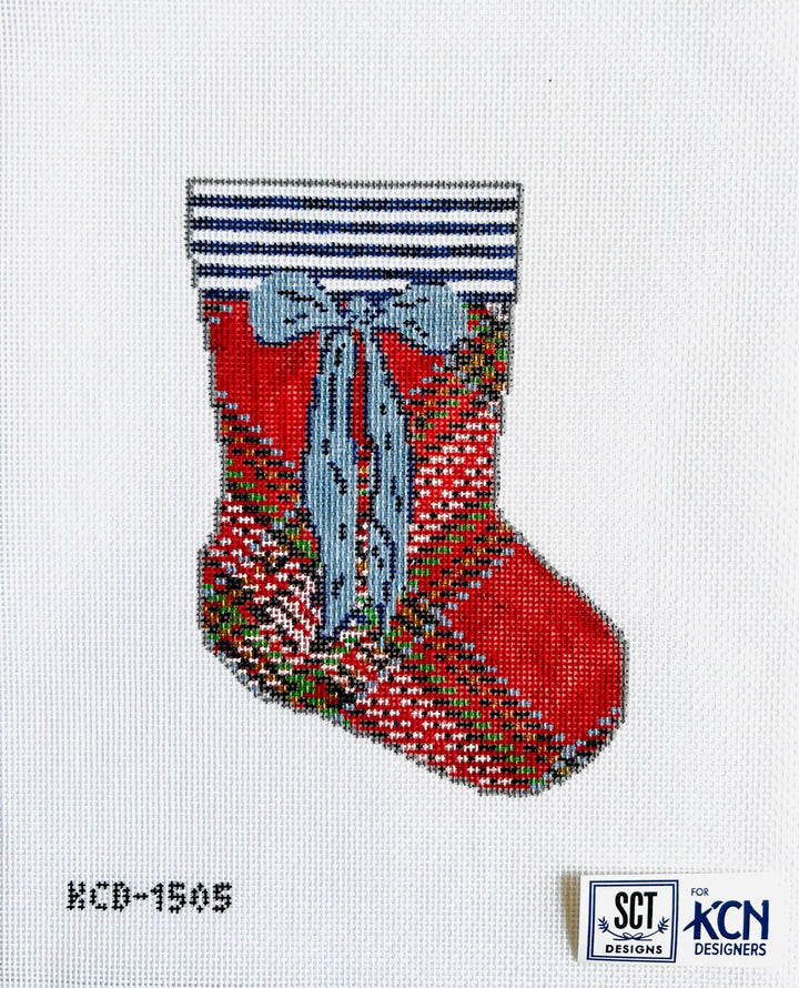 Red Tartan Mini Sock Canvas August Trunk Show-Needlepoint Canvas-KCN Designers-The Pepper Pot Barrington, IL