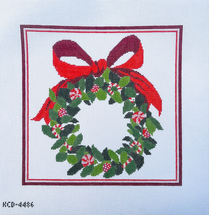 Red Wreath Pillow August Trunk Show-Needlepoint Canvas-KCN Designers-The Pepper Pot Barrington, IL