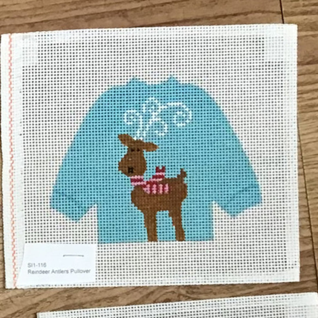 Reindeeer Antlers Pullover August Trunk Show-Needlepoint Canvas-KCN Designers-The Pepper Pot Barrington, IL