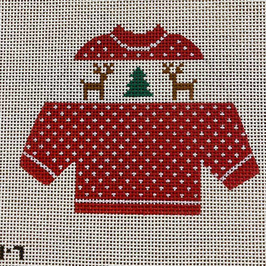 Reindeer Pullover August Trunk Show-Needlepoint Canvas-KCN Designers-The Pepper Pot Barrington, IL