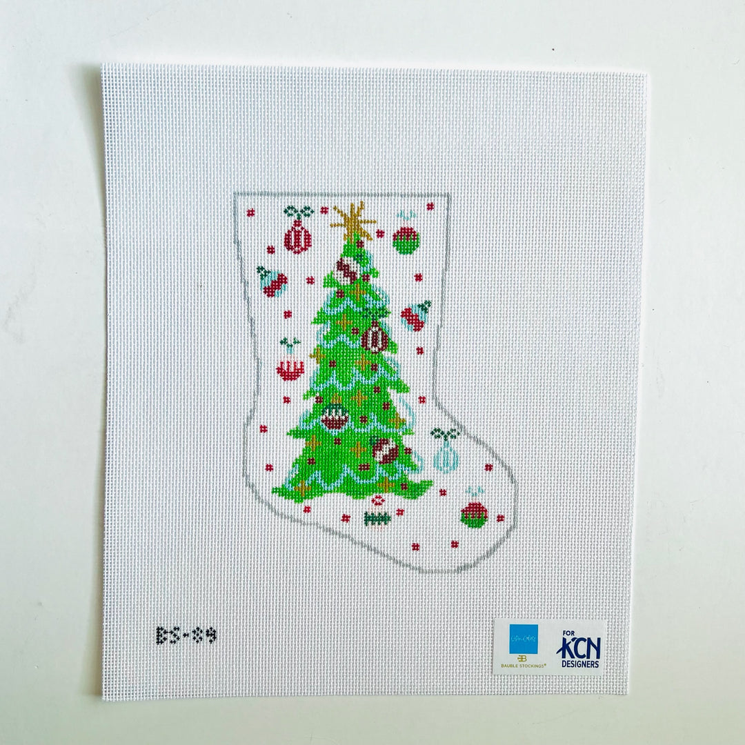 Rockin' Around the Christmas Tree Ornament Sized Bauble Stocking Canvas August Trunk Show-Needlepoint Canvas-KCN Designers-The Pepper Pot Barrington, IL
