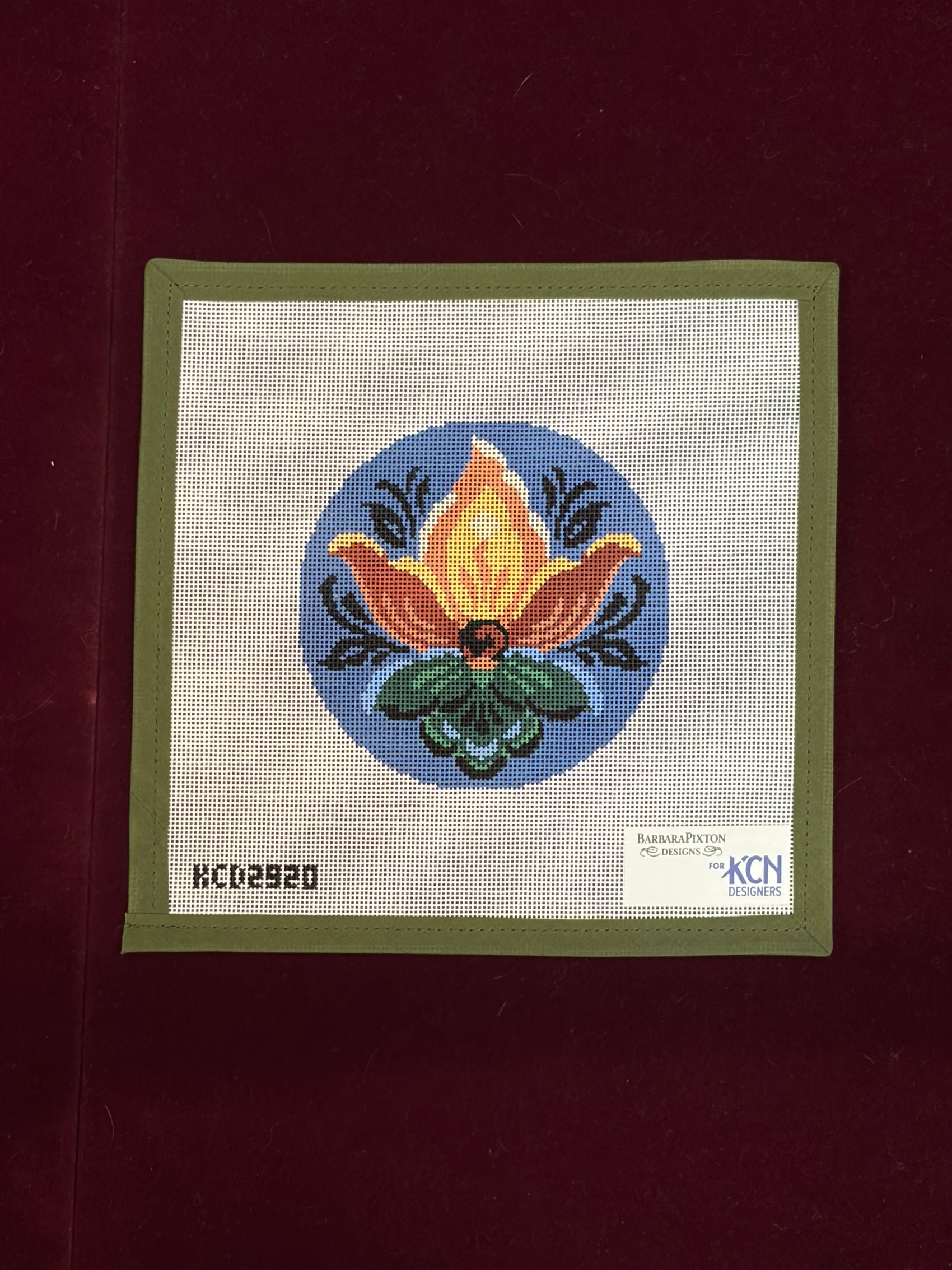 Rosemaling Flower on Blue-Canvas-KCN Designers-The Pepper Pot
