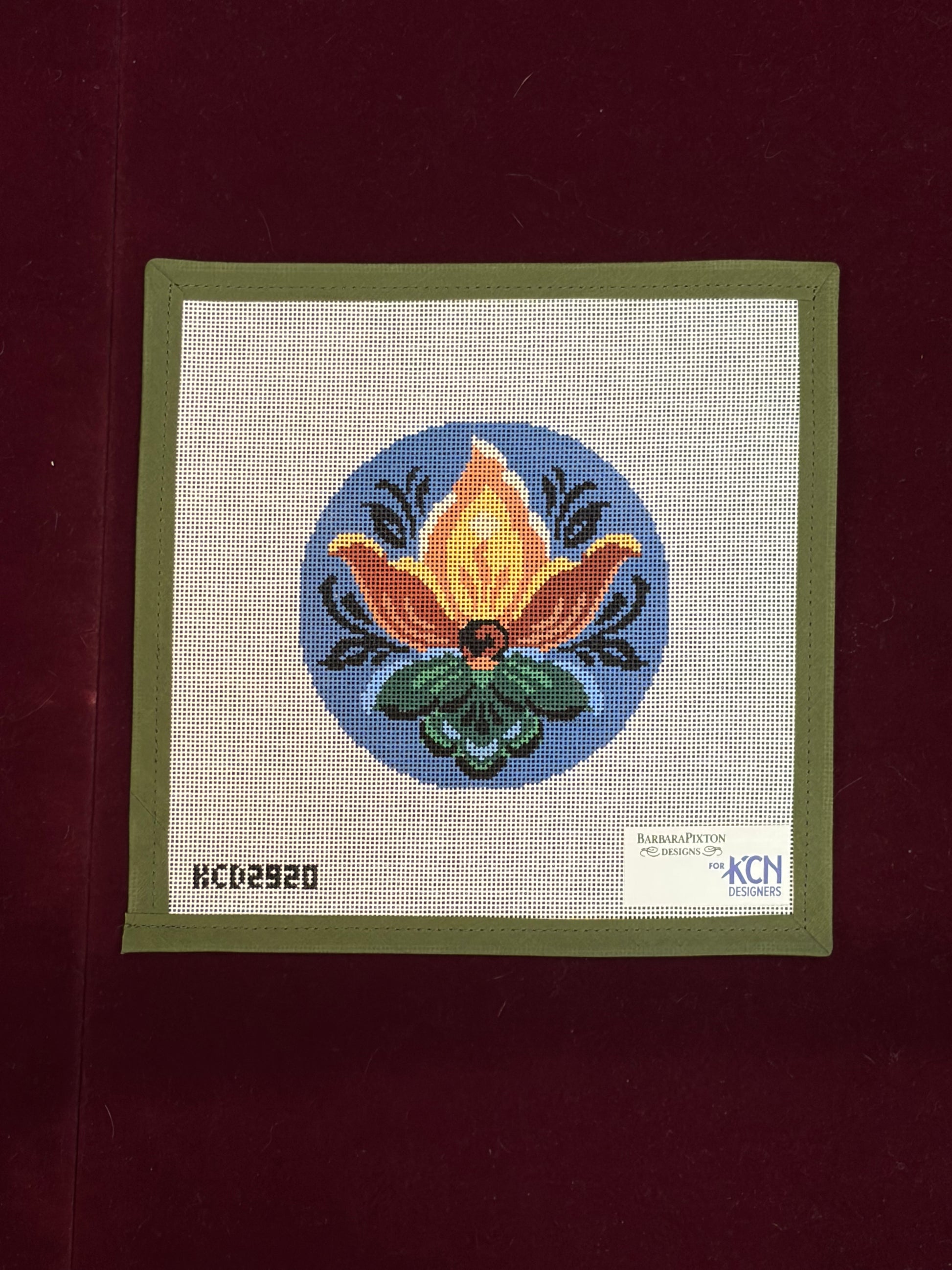 Rosemaling Flower on Blue-Canvas-KCN Designers-The Pepper Pot