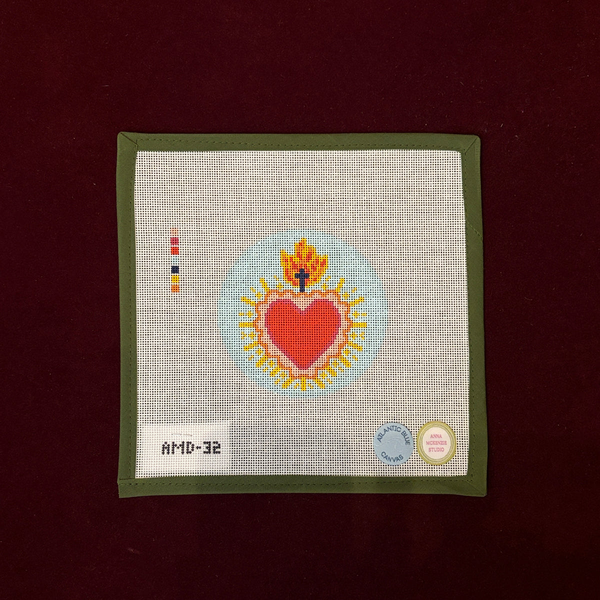 Sacred Heart-Needlepoint Canvas-Atlantic Blue Canvas-The Pepper Pot Barrington, IL