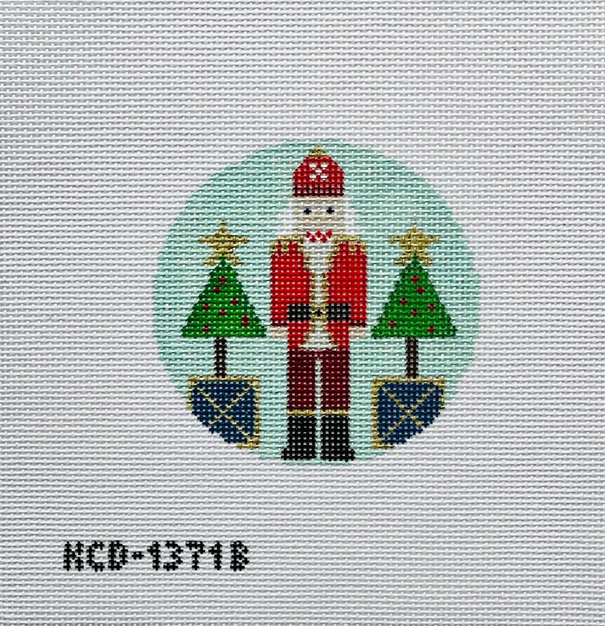 Santa Nutcracker on Blue August Trunk Show-Needlepoint Canvas-KCN Designers-The Pepper Pot Barrington, IL