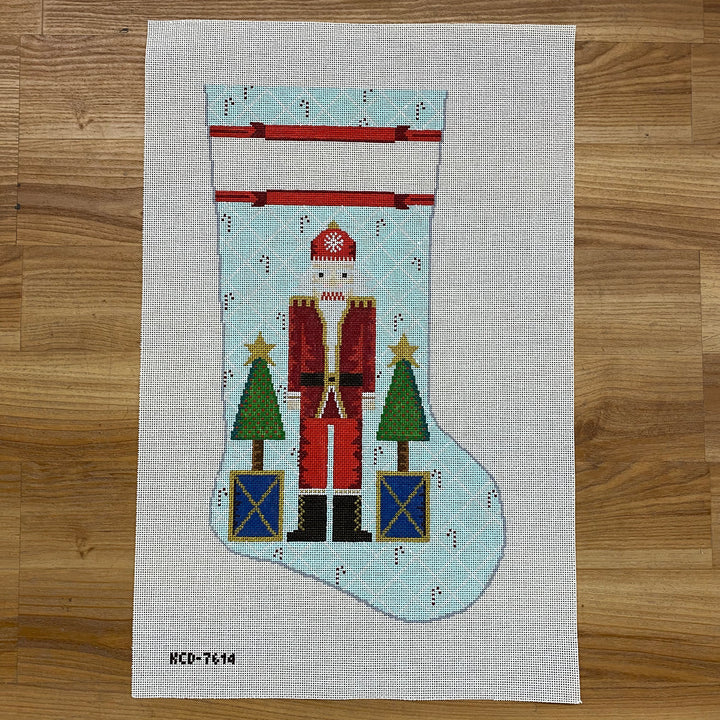 Santa Nutcracker with Stars on Blue Stocking August Trunk Show-Needlepoint Canvas-KCN Designers-The Pepper Pot Barrington, IL