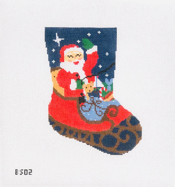 Santa Sleigh Ornament Sized Stocking Canvas August Trunk Show-Needlepoint Canvas-KCN Designers-The Pepper Pot Barrington, IL