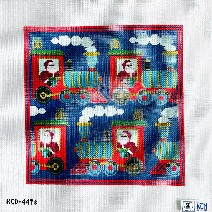 Santa Train Pillow August Trunk Show-Needlepoint Canvas-KCN Designers-The Pepper Pot Barrington, IL