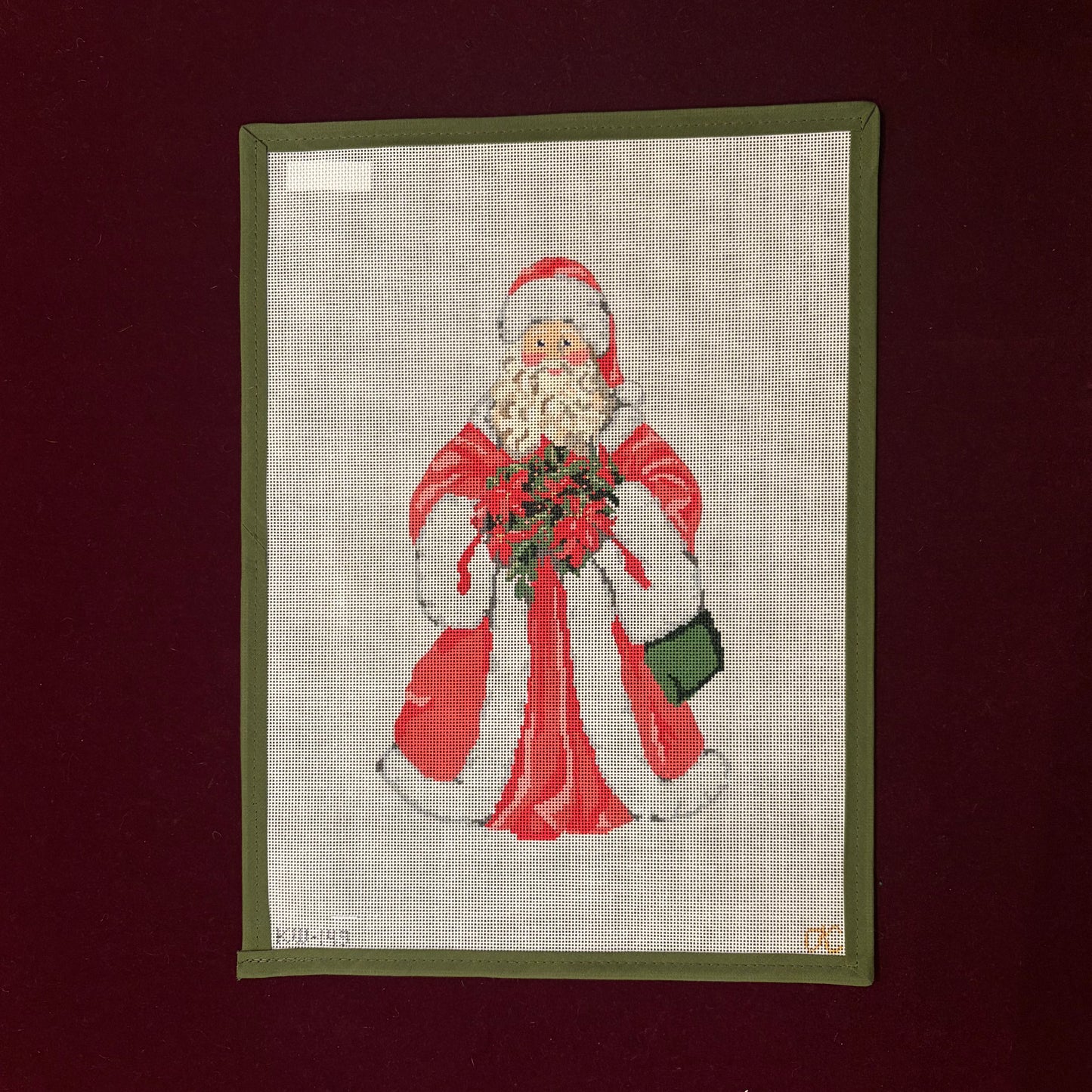 Santa with Pointsetta-Canvas-The Gingham Stitchery-The Pepper Pot
