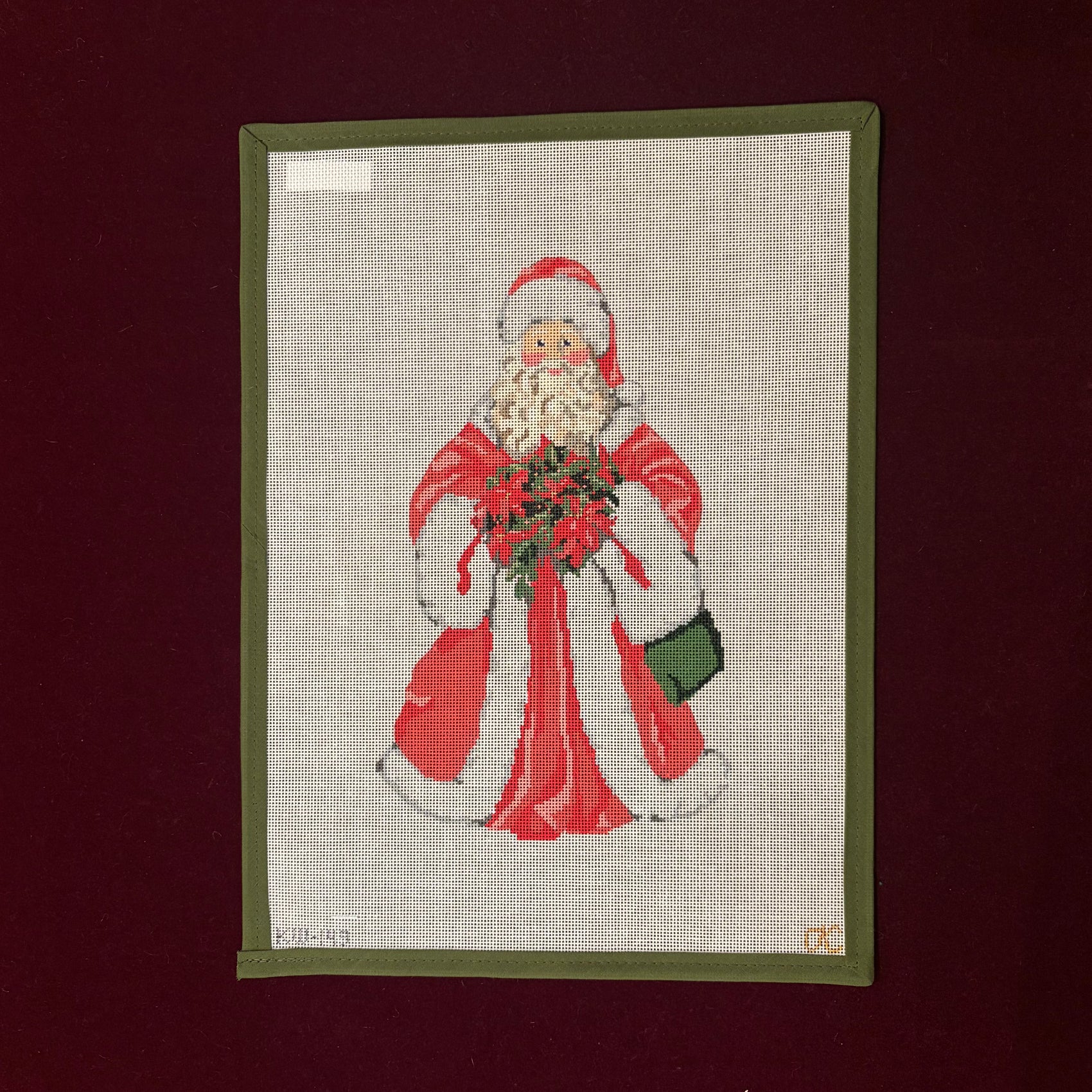 Santa with Pointsetta-Canvas-The Gingham Stitchery-The Pepper Pot