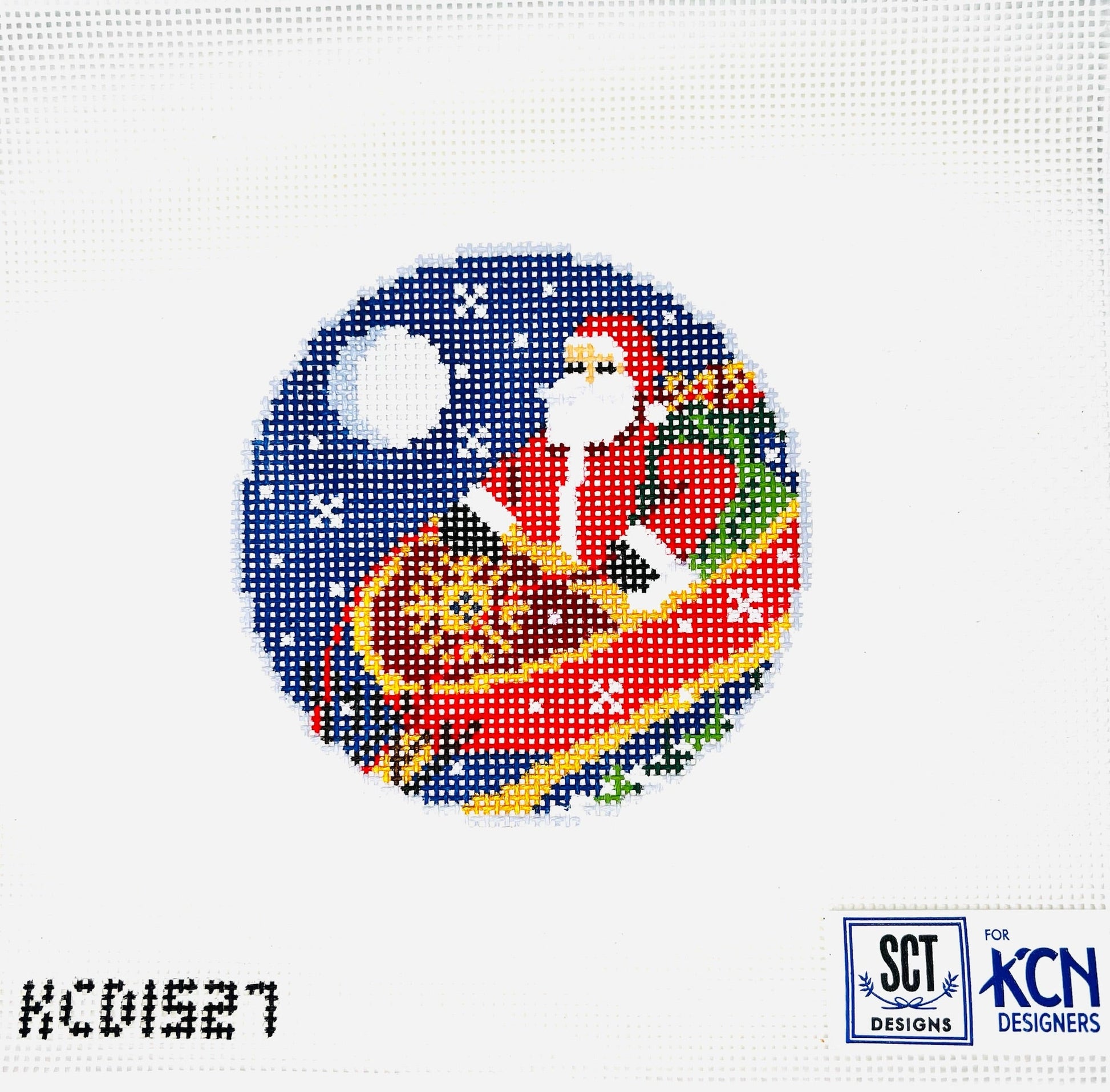 Santa's Sleigh Round August Trunk Show-Needlepoint Canvas-KCN Designers-The Pepper Pot Barrington, IL