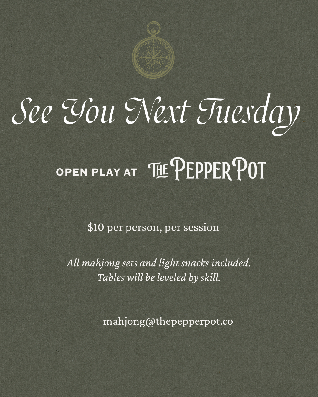 See You Next Tuesday Open Play-Mahjong-The Pepper Pot-The Pepper Pot