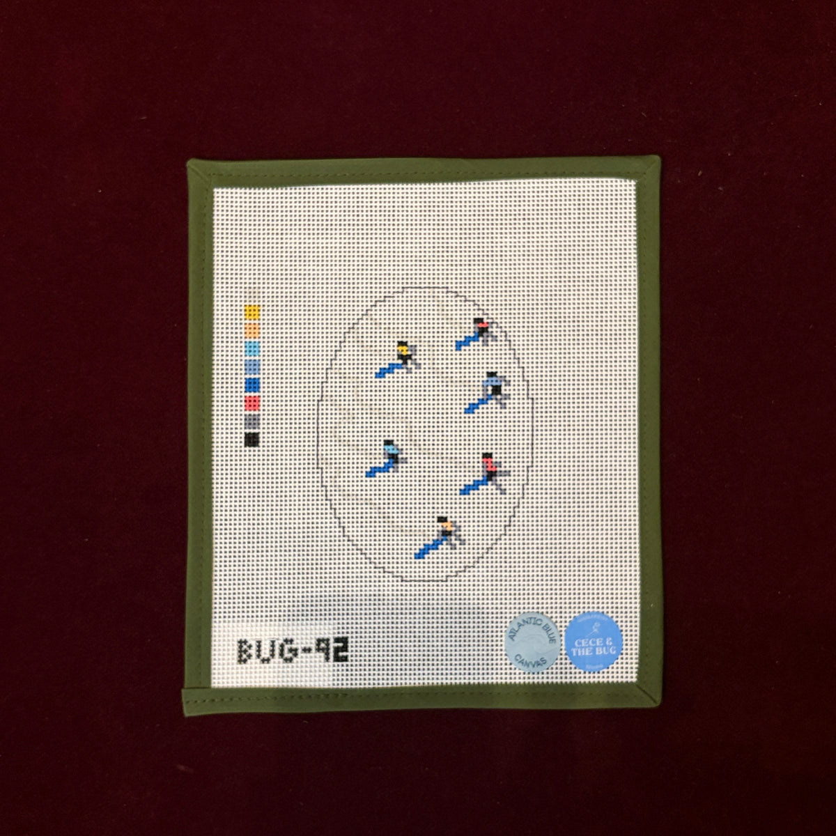 Skiers from Above Oval-Needlepoint Canvas-Atlantic Blue Canvas-The Pepper Pot Barrington, IL