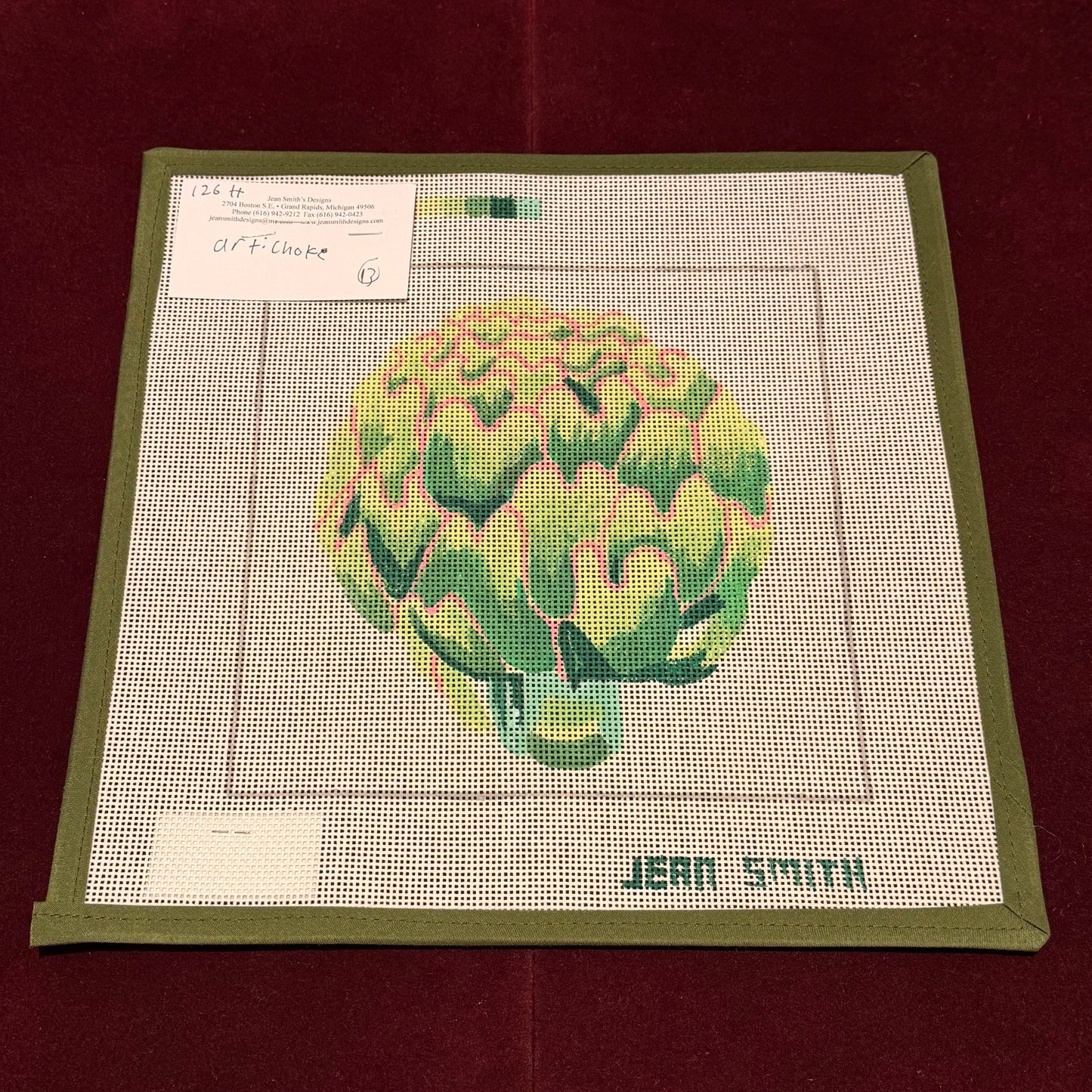 Small Artichoke-Needlepoint Canvas-Jean Smith-The Pepper Pot Barrington, IL