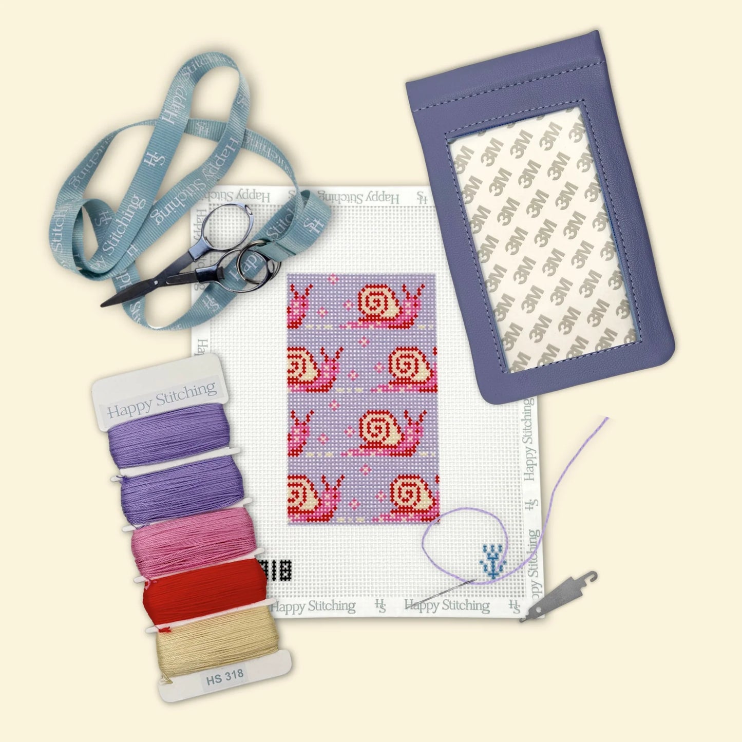 Purple leather self finishing eyeglasses needlepoint kit