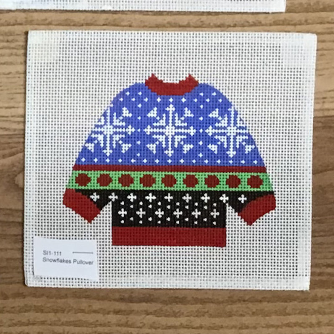 Snowflakes Pullover August Trunk Show-Needlepoint Canvas-KCN Designers-The Pepper Pot Barrington, IL