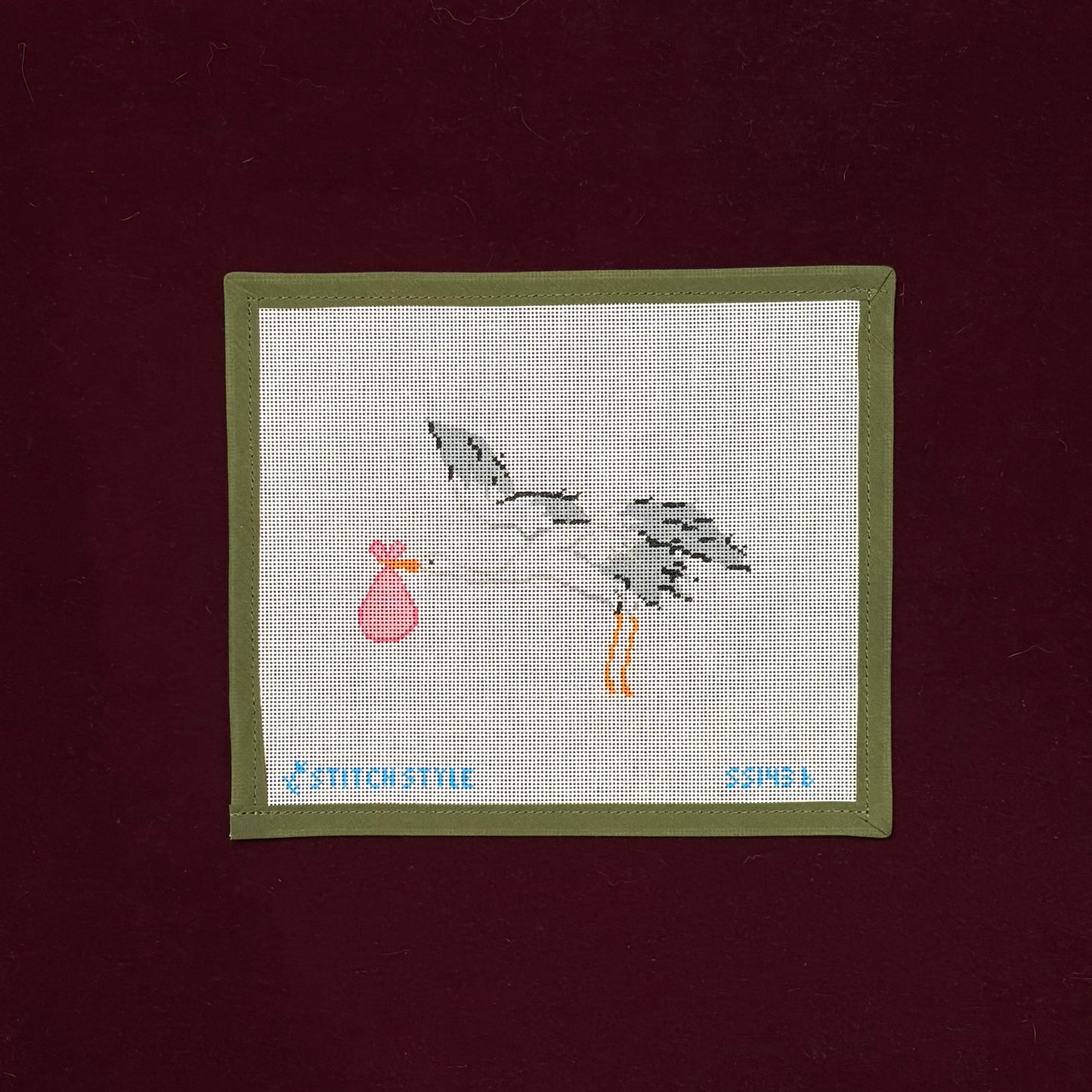 Stork- Pink with Stitch Guide-Canvas-Stitch Style-The Pepper Pot