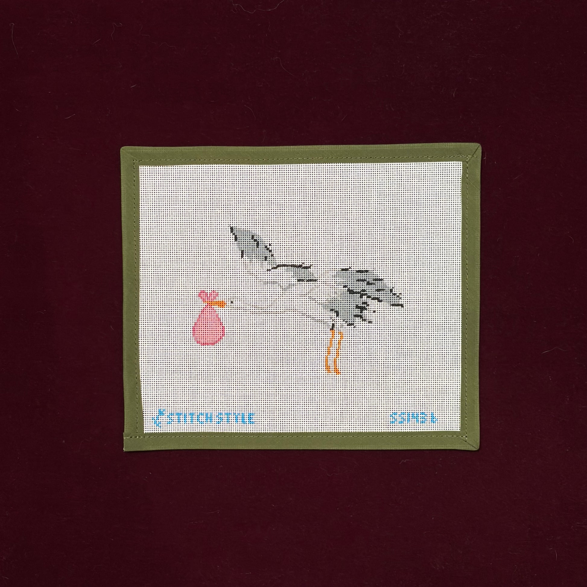 Stork- Pink with Stitch Guide-Canvas-Stitch Style-The Pepper Pot
