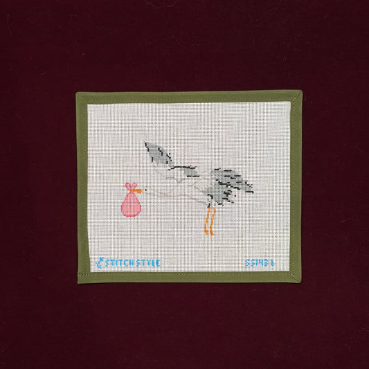 Stork- Pink with Stitch Guide-Canvas-Stitch Style-The Pepper Pot