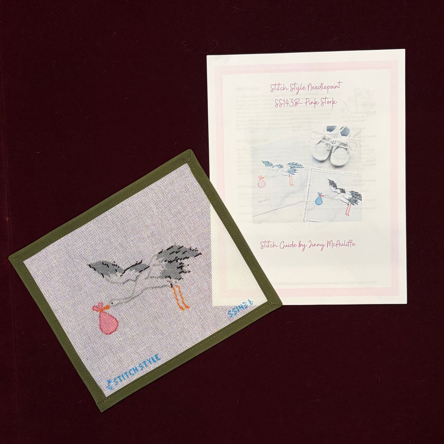 Stork- Pink with Stitch Guide-Canvas-Stitch Style-The Pepper Pot