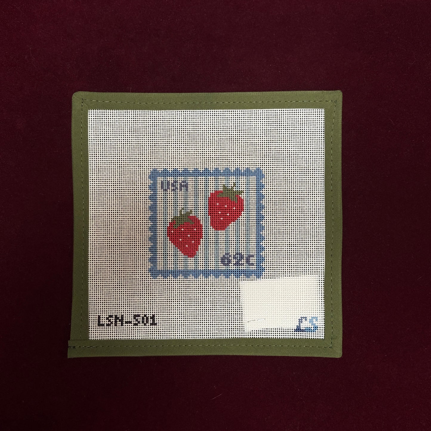 Strawberry Postage Stamp-Needlepoint Canvas-Lake Shore Needlepoint-The Pepper Pot Barrington, IL