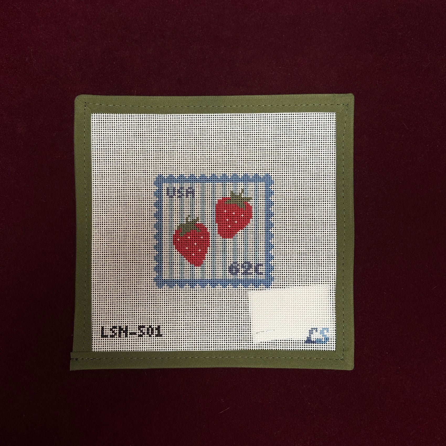 Strawberry Postage Stamp-Needlepoint Canvas-Lake Shore Needlepoint-The Pepper Pot Barrington, IL