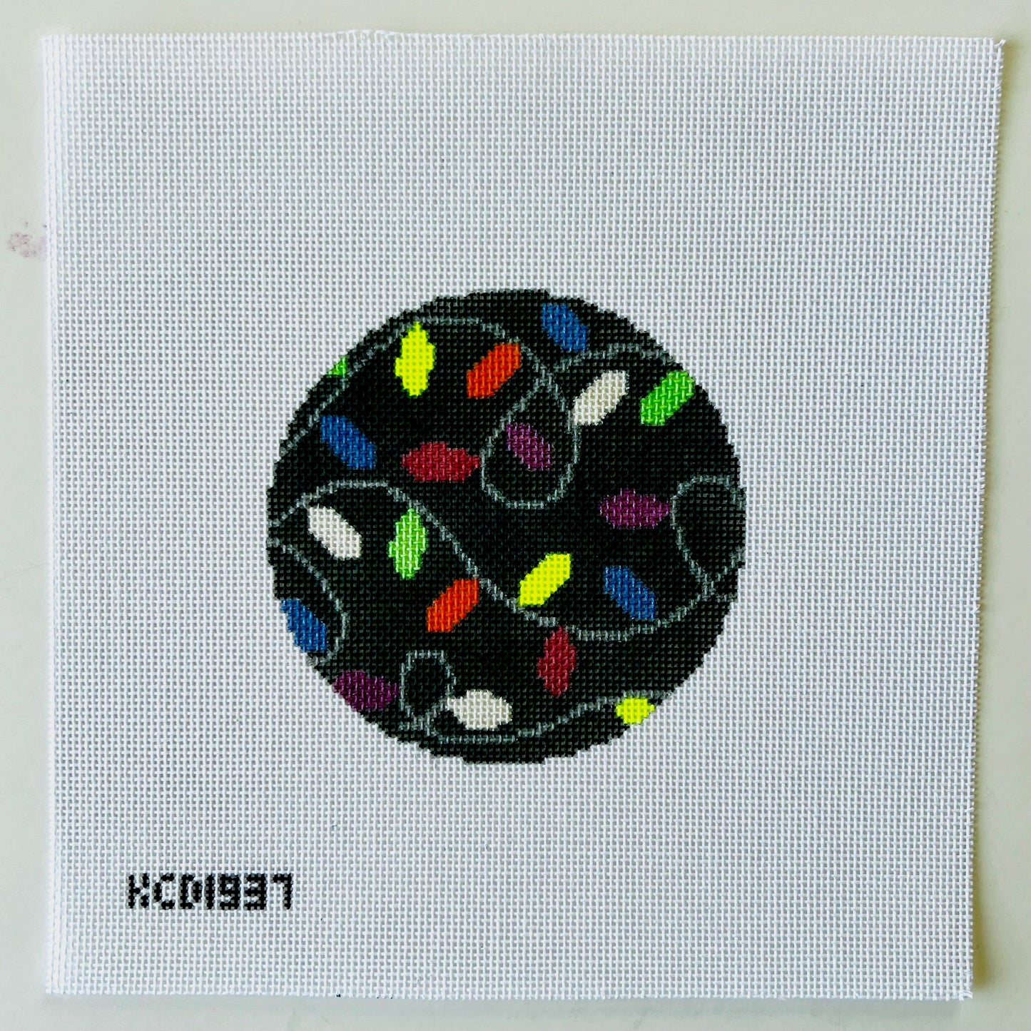 String of Lights Round August Trunk Show-Needlepoint Canvas-KCN Designers-The Pepper Pot Barrington, IL