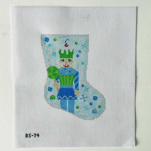 Sugar Sweet Blue Nutcracker Ornament Sized Stocking August Trunk Show-Needlepoint Canvas-KCN Designers-The Pepper Pot Barrington, IL