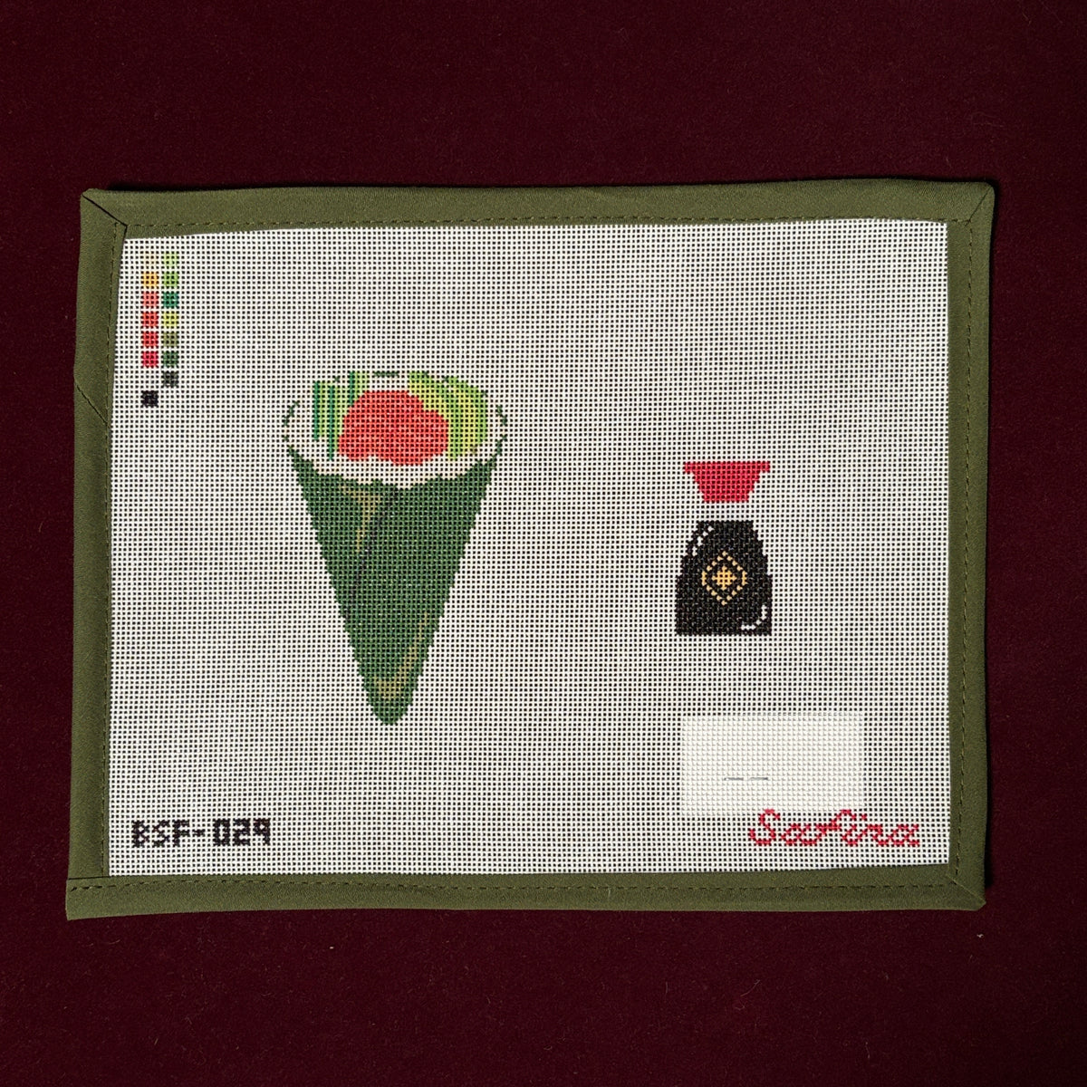 Sushi Handroll-Needlepoint Canvas-Safira Stitches-The Pepper Pot Barrington, IL
