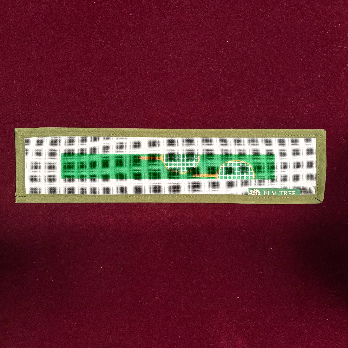 Tennis Rackets - Green-Canvas-Elm Tree Needlepoint-The Pepper Pot