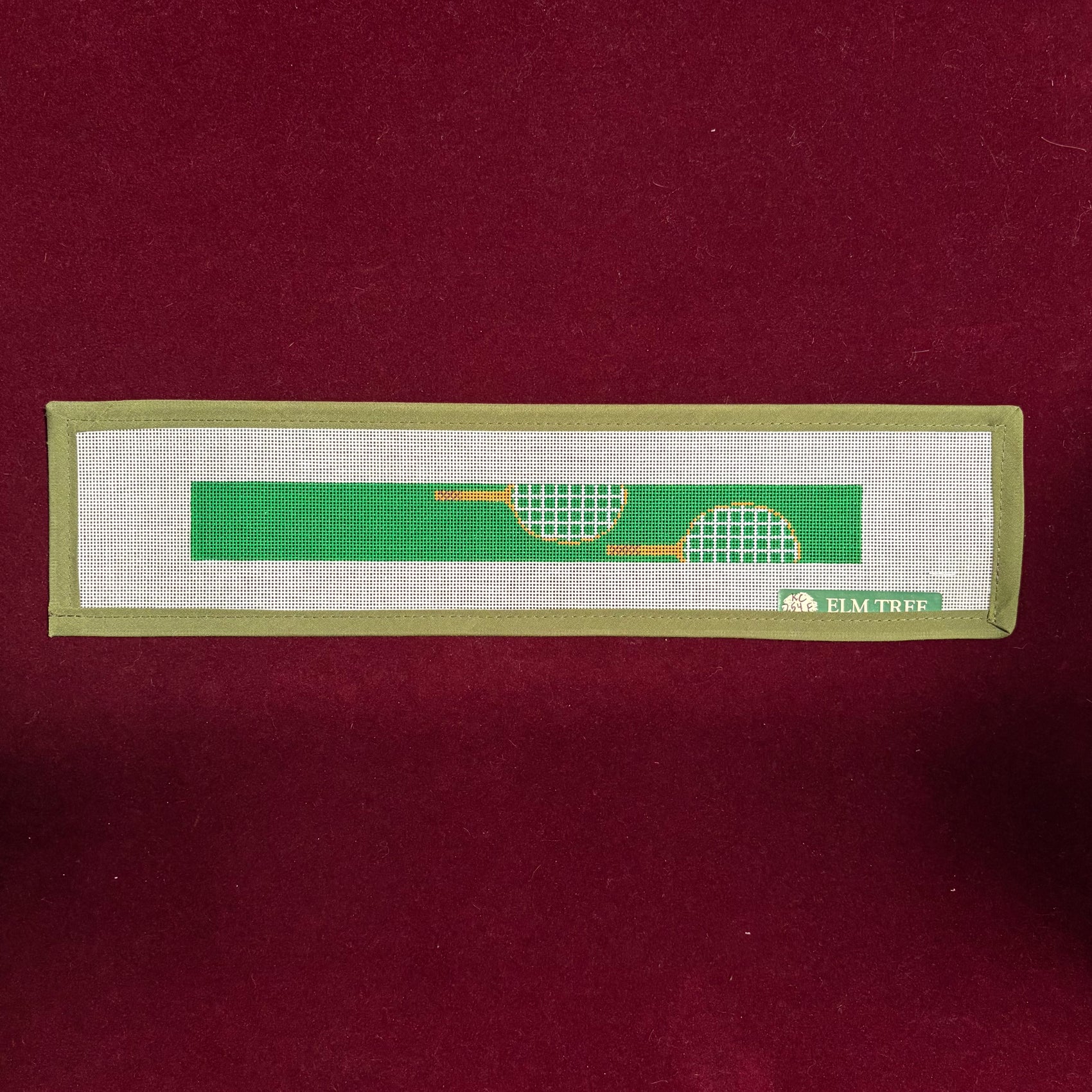 Tennis Rackets - Green-Canvas-Elm Tree Needlepoint-The Pepper Pot