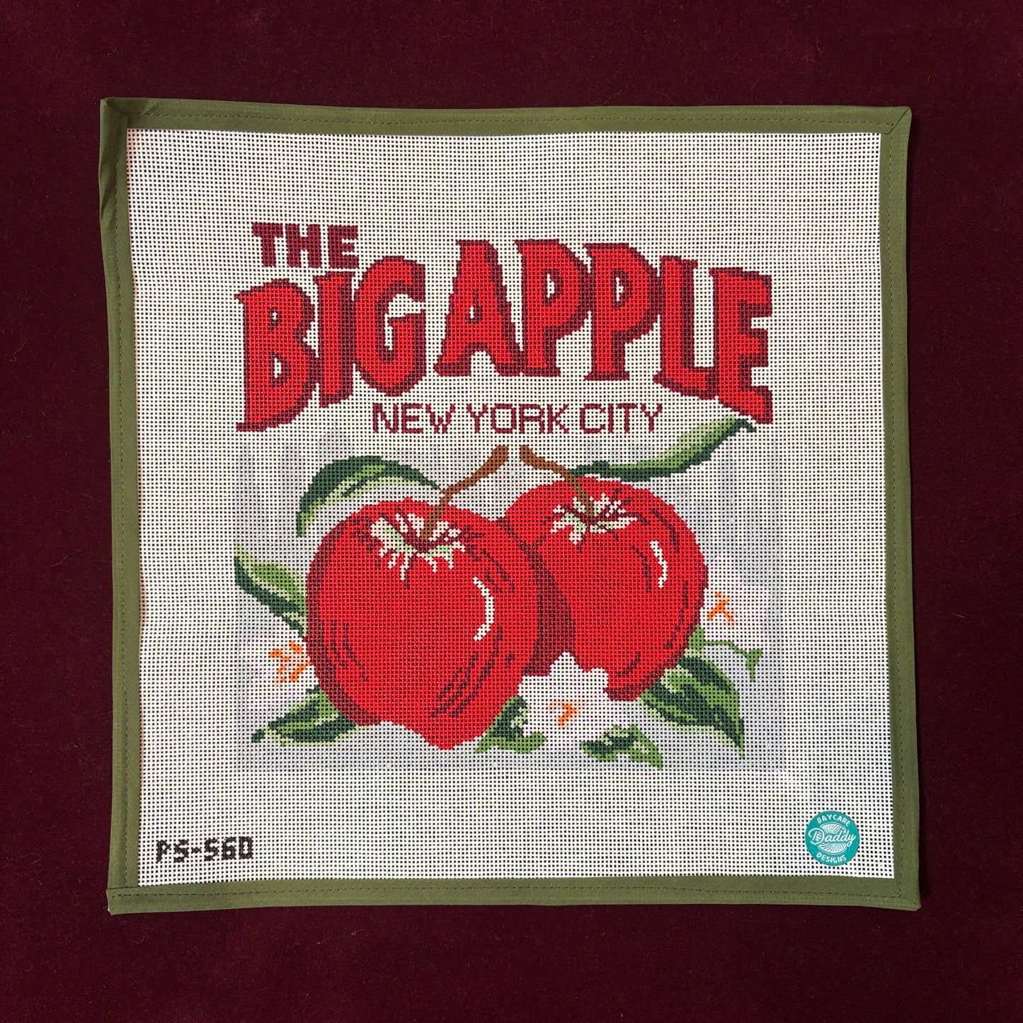 The Big Apple Pillow-Needlepoint Canvas-Painted Stitch-The Pepper Pot Barrington, IL