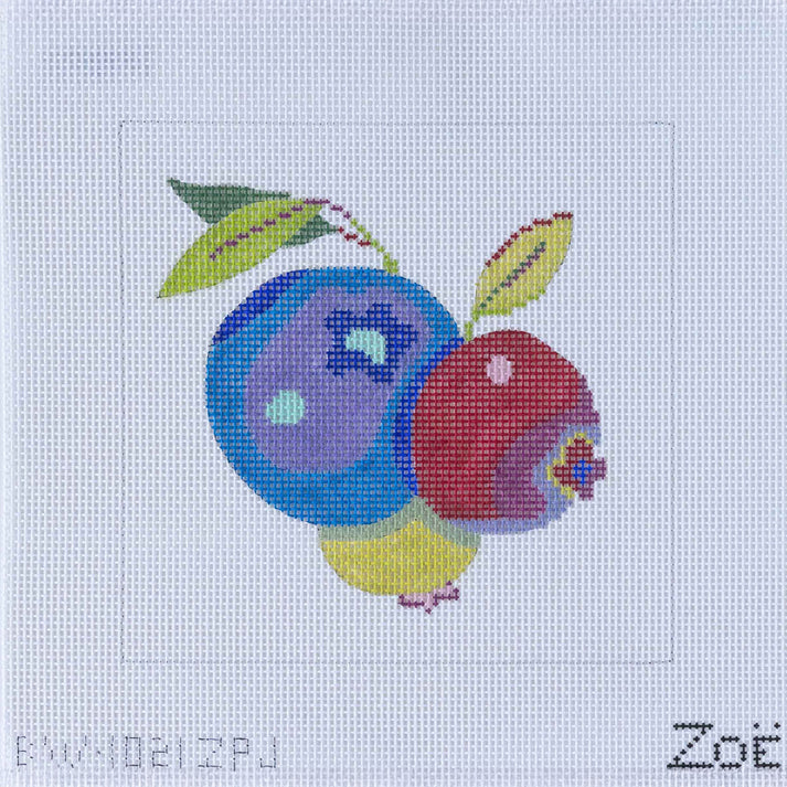 Three Blueberries Kit-Needlepoint Canvas-Blue Waters Needlepoint-The Pepper Pot Barrington, IL