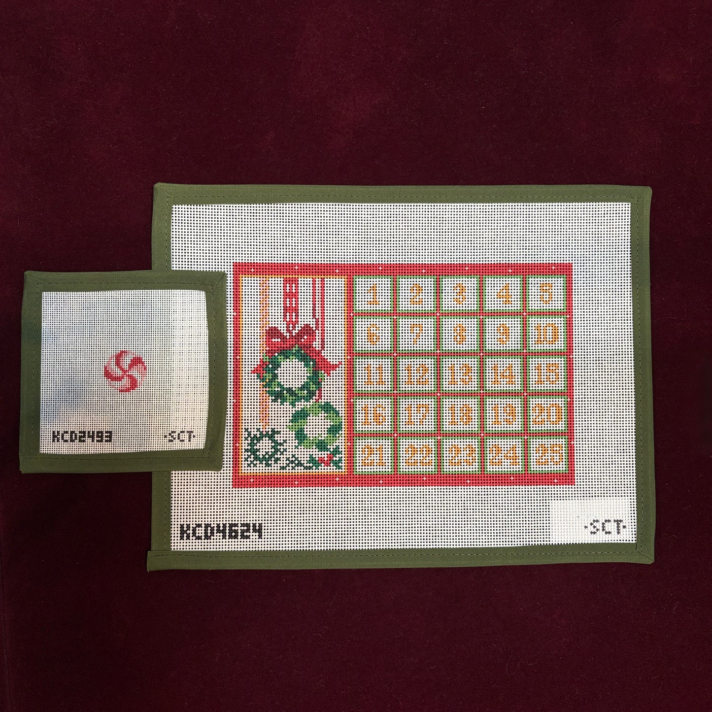 Tiny Advent Calendar with Peppermint Piece-Needlepoint Canvas-KCN Designers-The Pepper Pot Barrington, IL