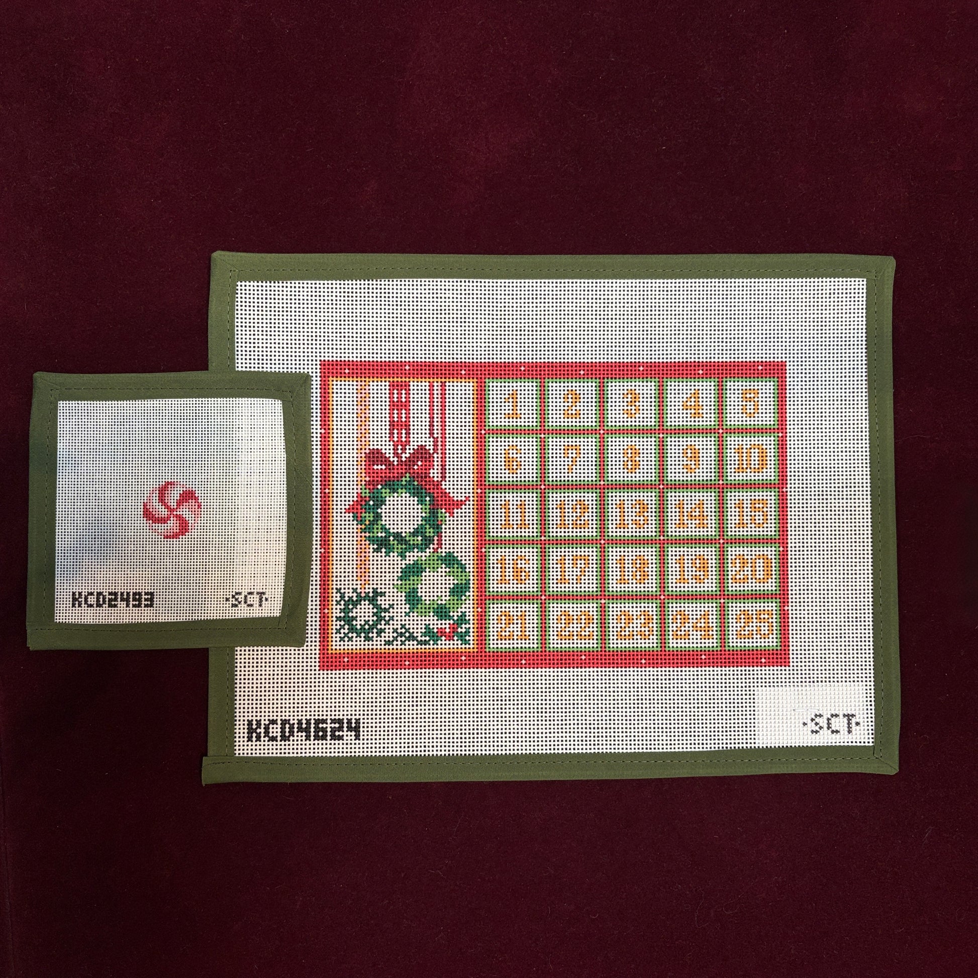 Tiny Advent Calendar with Peppermint Piece-Needlepoint Canvas-KCN Designers-The Pepper Pot Barrington, IL