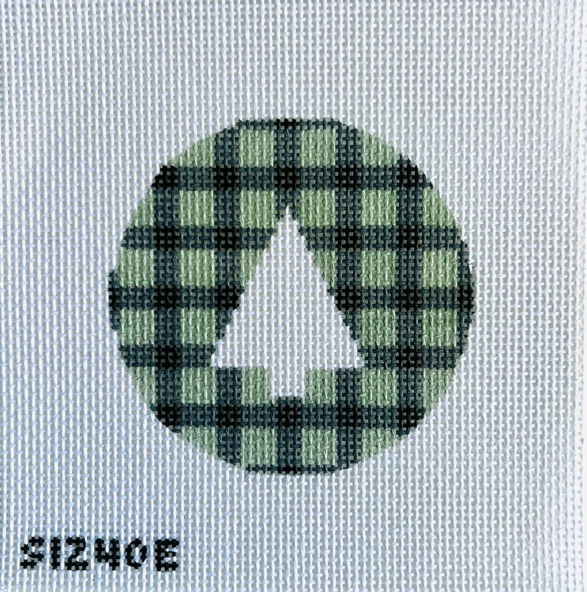 Tree on Green Plaid Round August Trunk Show-Needlepoint Canvas-KCN Designers-The Pepper Pot Barrington, IL