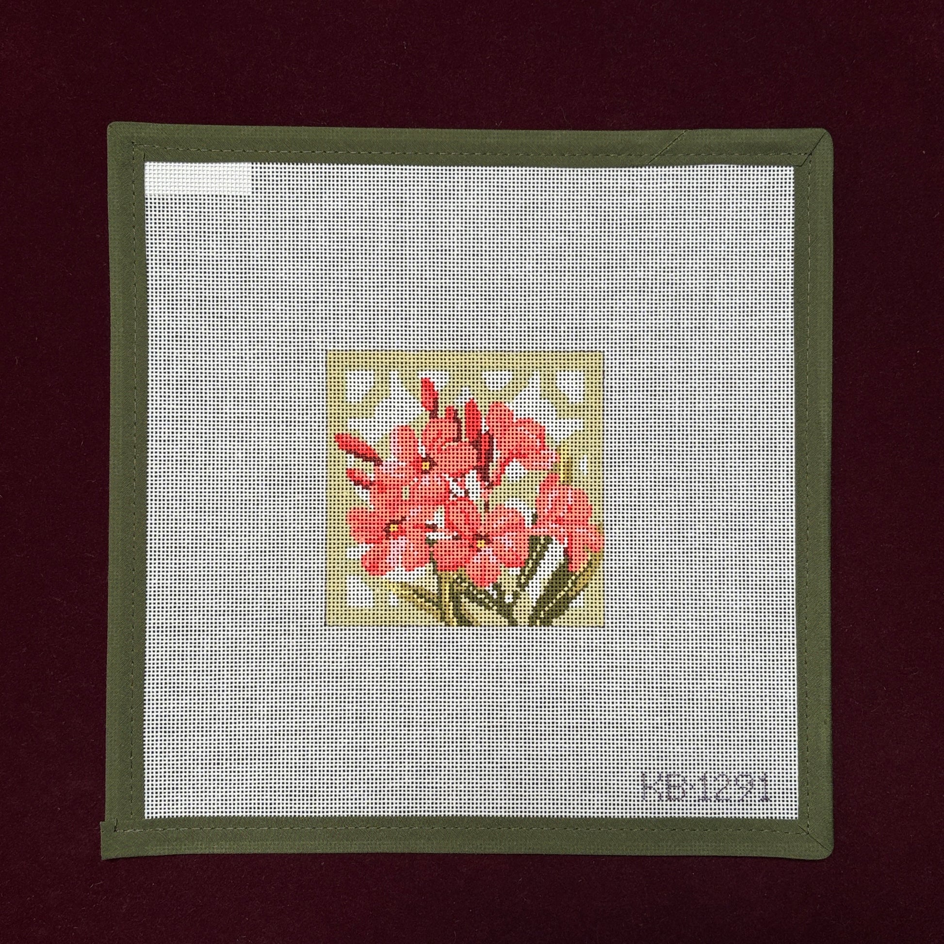 Trellis Coaster - Oleander-Needlepoint Canvas-Bradley Needlepoint-The Pepper Pot Barrington, IL