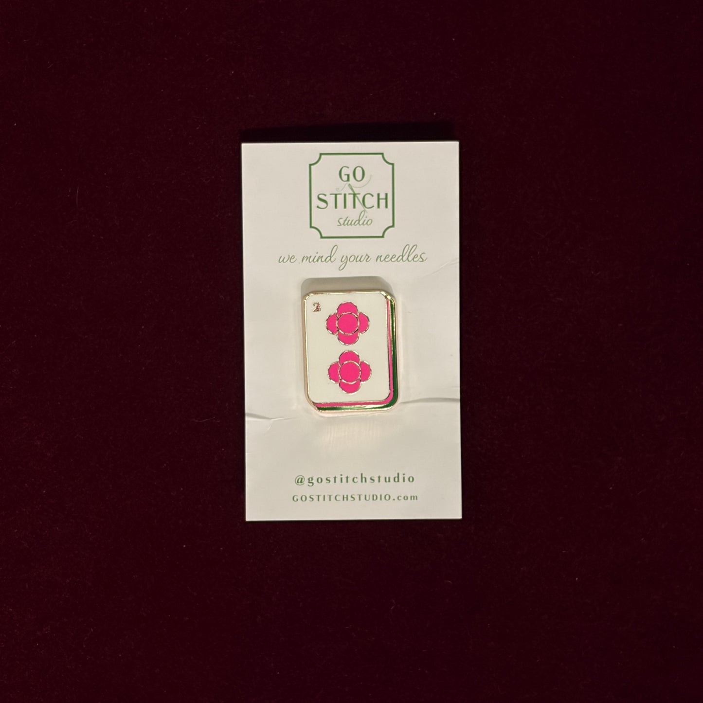 Two Dot Hot Pink Mahjong Tile Needle Minder-Needle Minder-Go Stitch Studio-The Pepper Pot