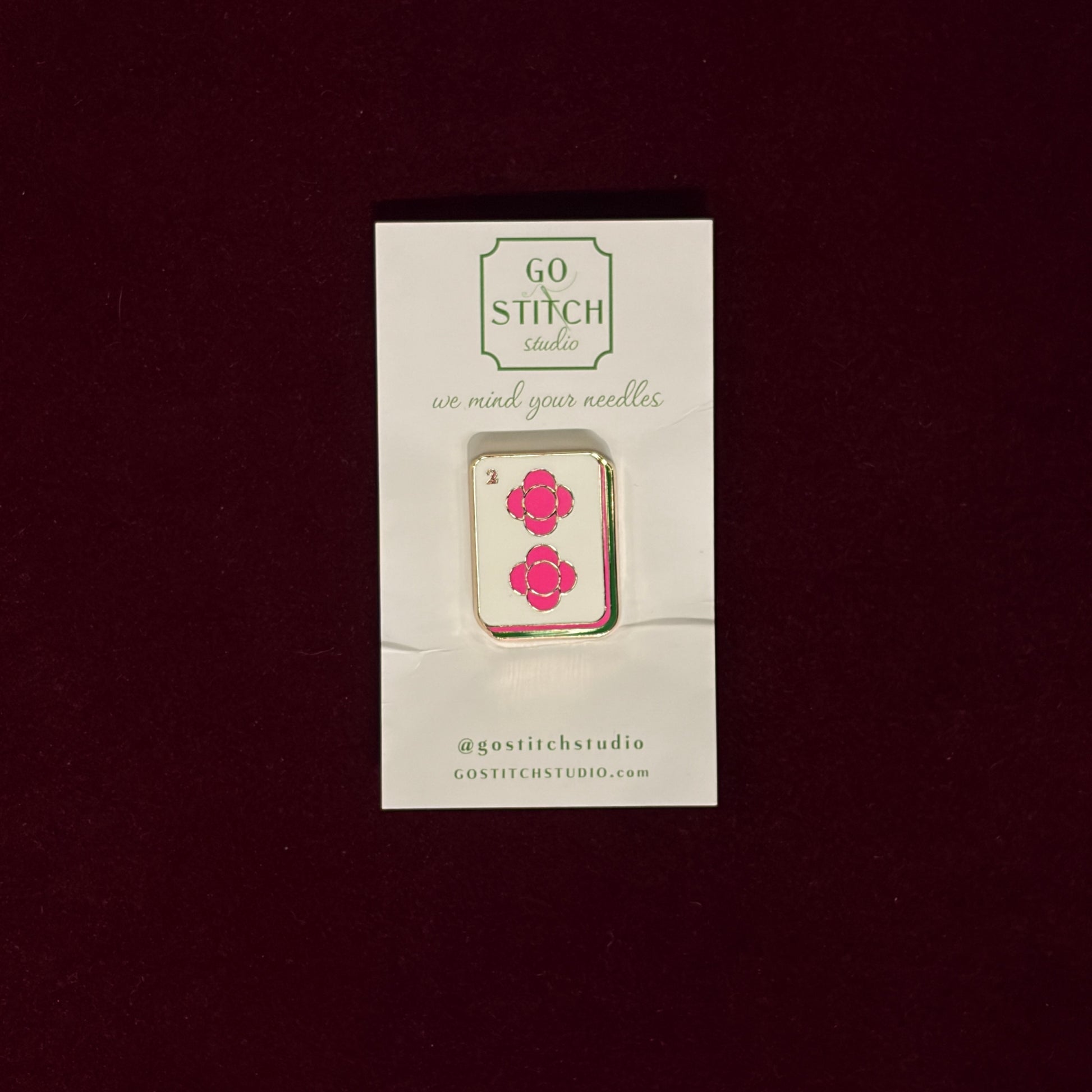 Two Dot Hot Pink Mahjong Tile Needle Minder-Needle Minder-Go Stitch Studio-The Pepper Pot