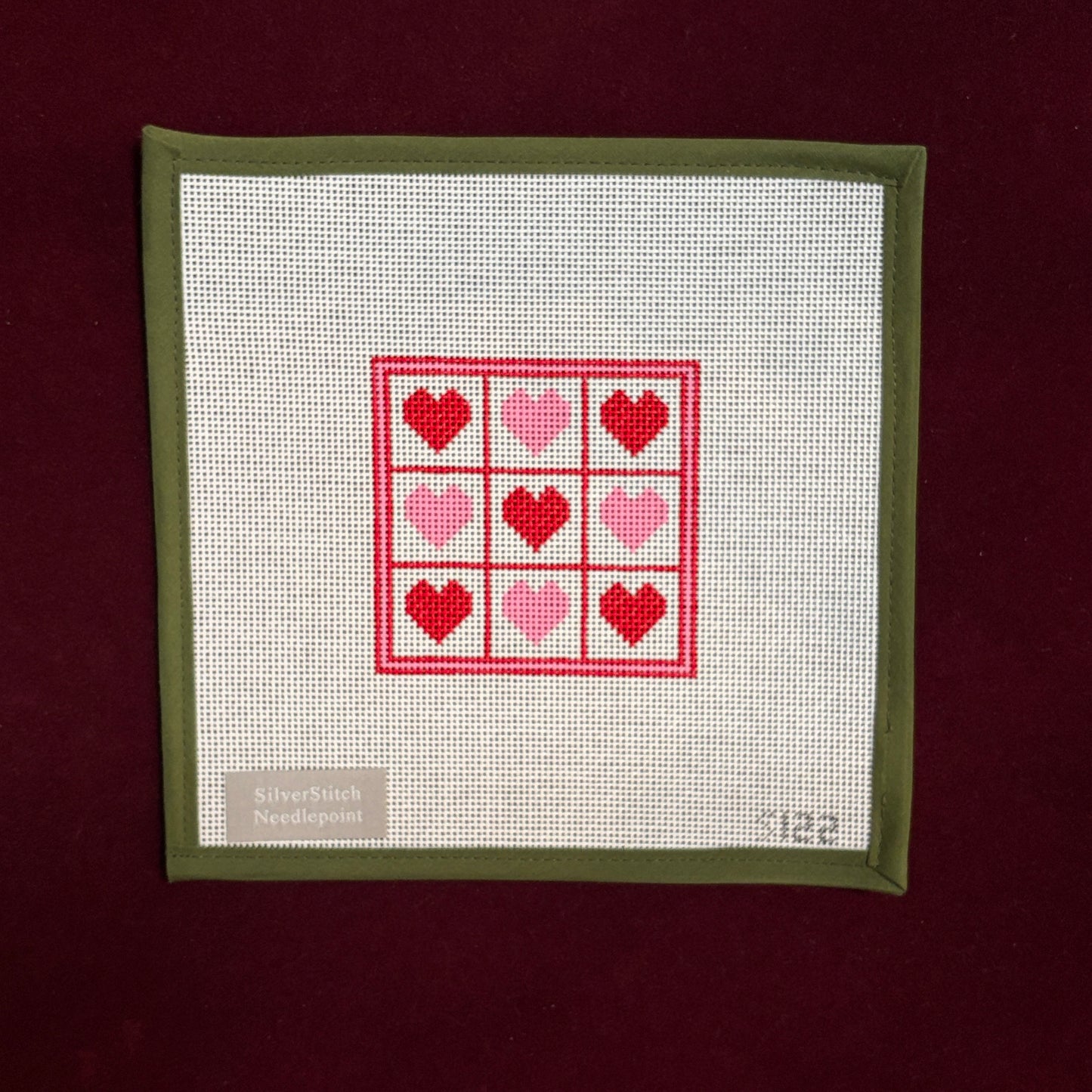 Valentine's Tic Tac Toe-Needlepoint Canvas-Silverstitch Needlepoint-The Pepper Pot Barrington, IL