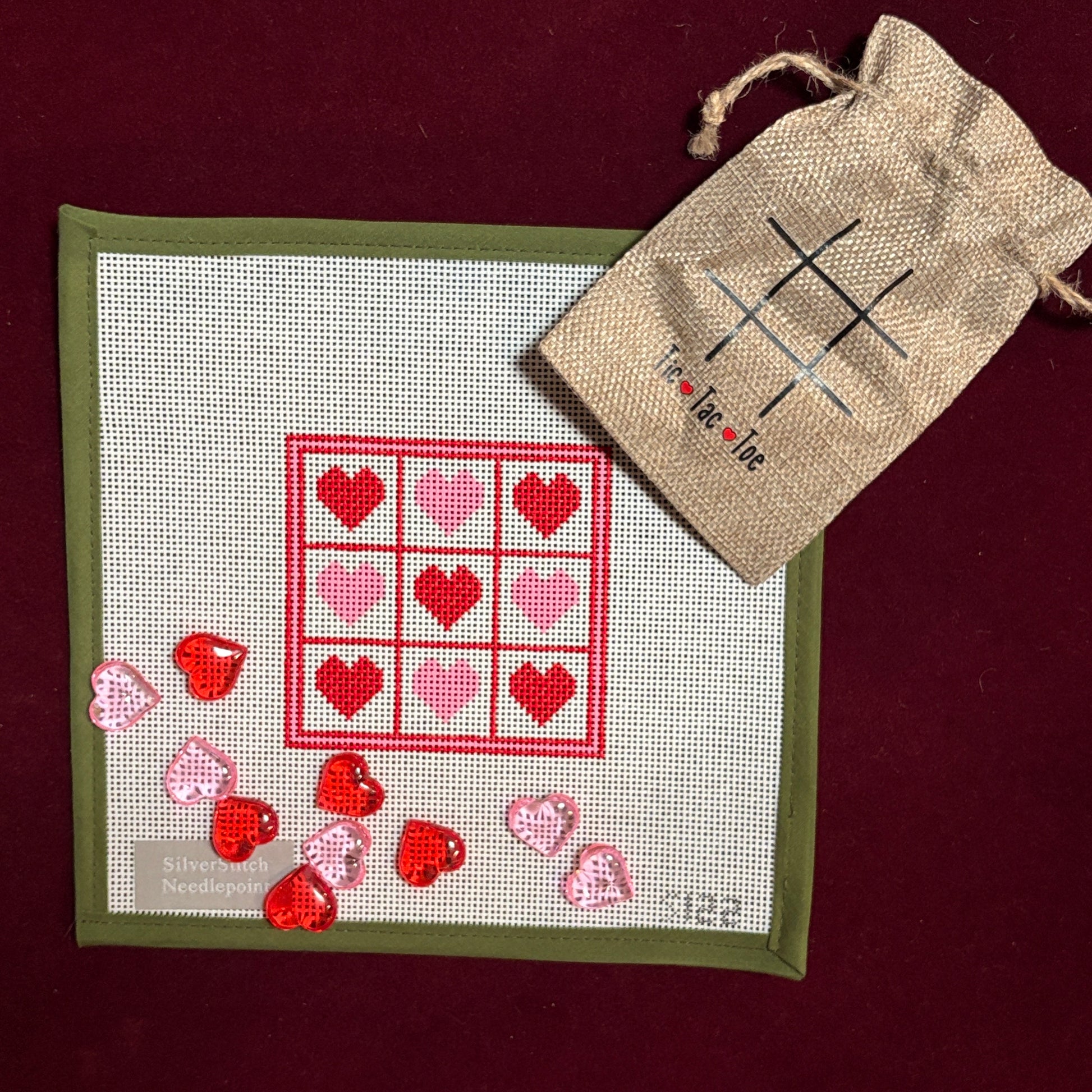 Valentine's Tic Tac Toe-Needlepoint Canvas-Silverstitch Needlepoint-The Pepper Pot Barrington, IL