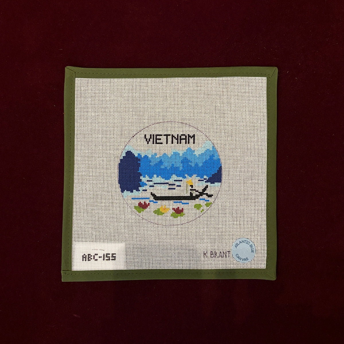 Vietnam Travel Round-Needlepoint Canvas-Atlantic Blue Canvas-The Pepper Pot Barrington, IL