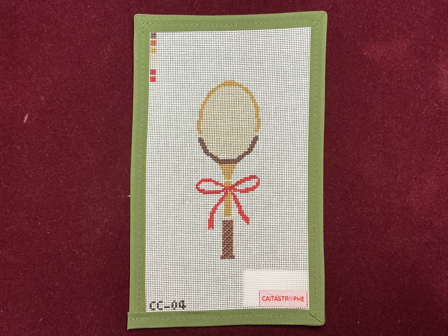 Vintage Racket with Bow-Needlepoint Canvas-Caitastrophe Co.-The Pepper Pot Barrington, IL