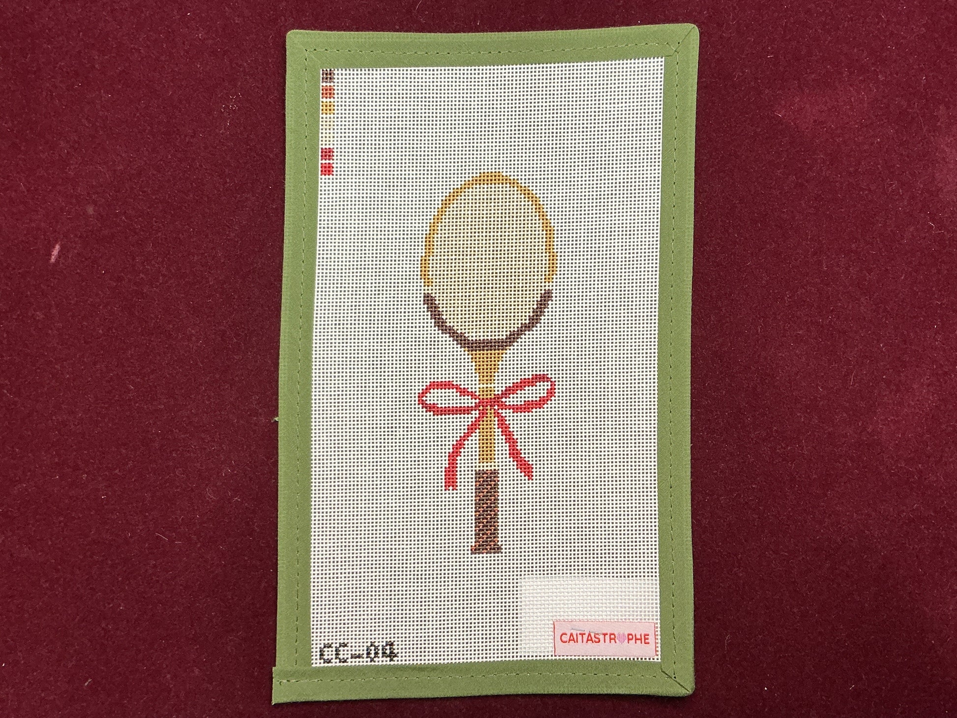 Vintage Racket with Bow-Needlepoint Canvas-Caitastrophe Co.-The Pepper Pot Barrington, IL