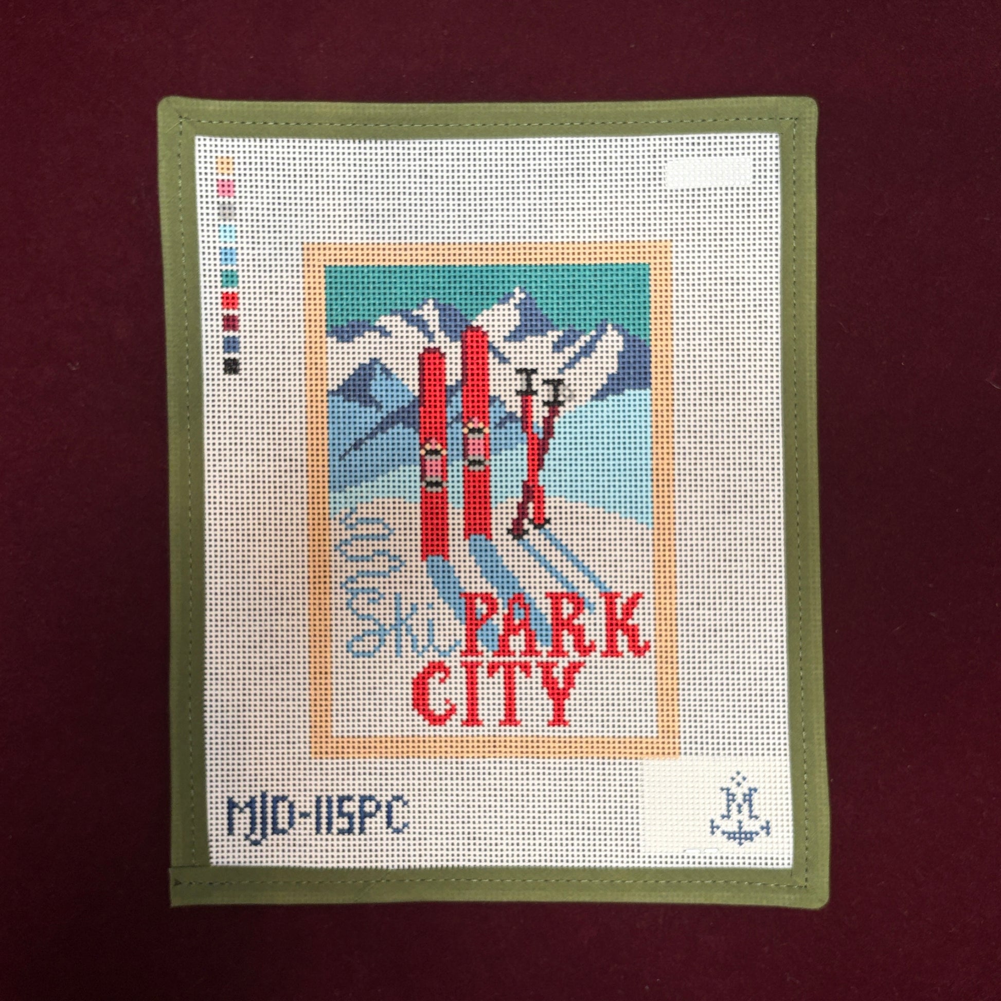 Vintage Ski Post Card Park City-Needlepoint Canvas-Morgan Julia Designs-The Pepper Pot Barrington, IL