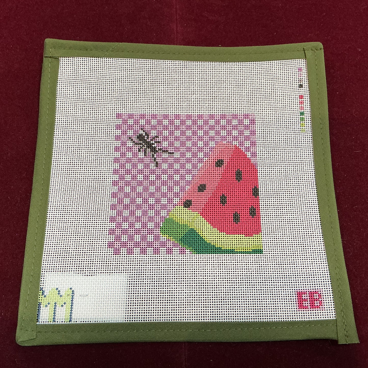 Watermelon Coaster-Needlepoint Canvas-Elizabeth Brooke-The Pepper Pot Barrington, IL