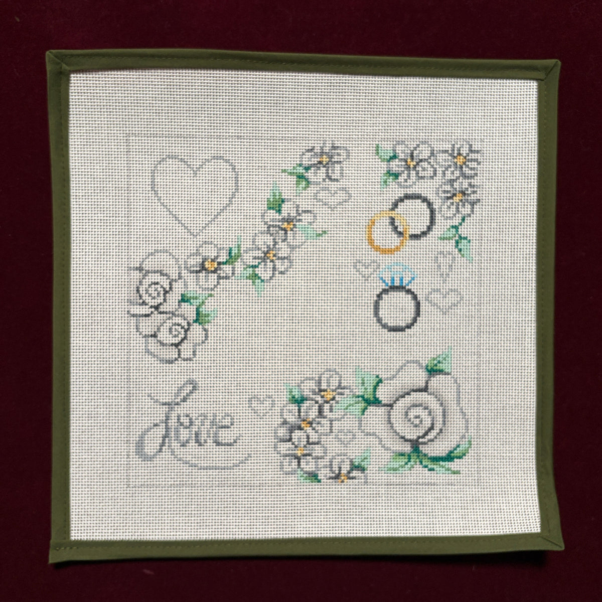 White Floral Love-Needlepoint Canvas-Patti Mann-The Pepper Pot Barrington, IL